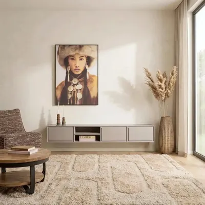 Starfurn tv-meubel Ambiance is een zwevend tv-meubel van mangohout in grijs, 200 cm breed.