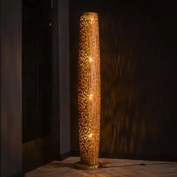 Vloerlamp Bars L 4-lichts / Massief teak