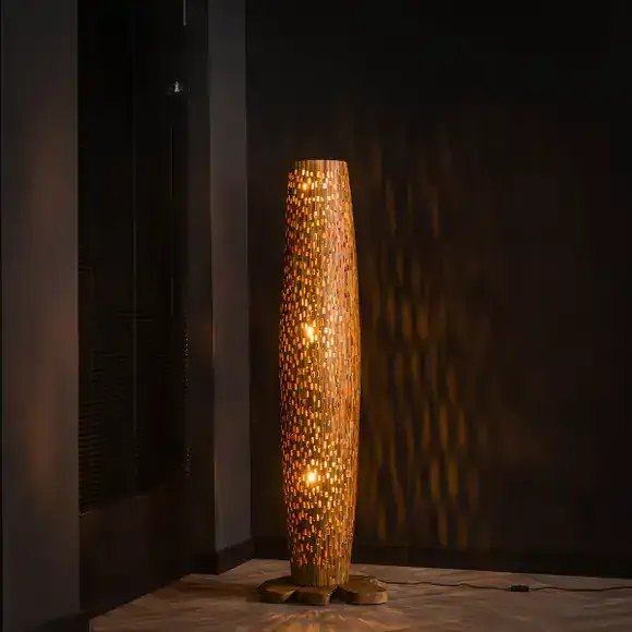Vloerlamp Bars M 3-lichts / Massief teak